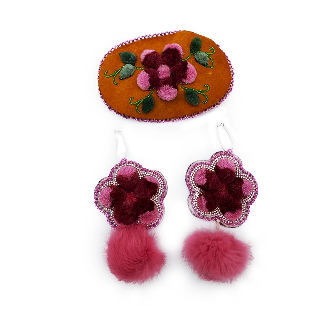 Caribou Tufted & Beaded Earring + Barrette Set