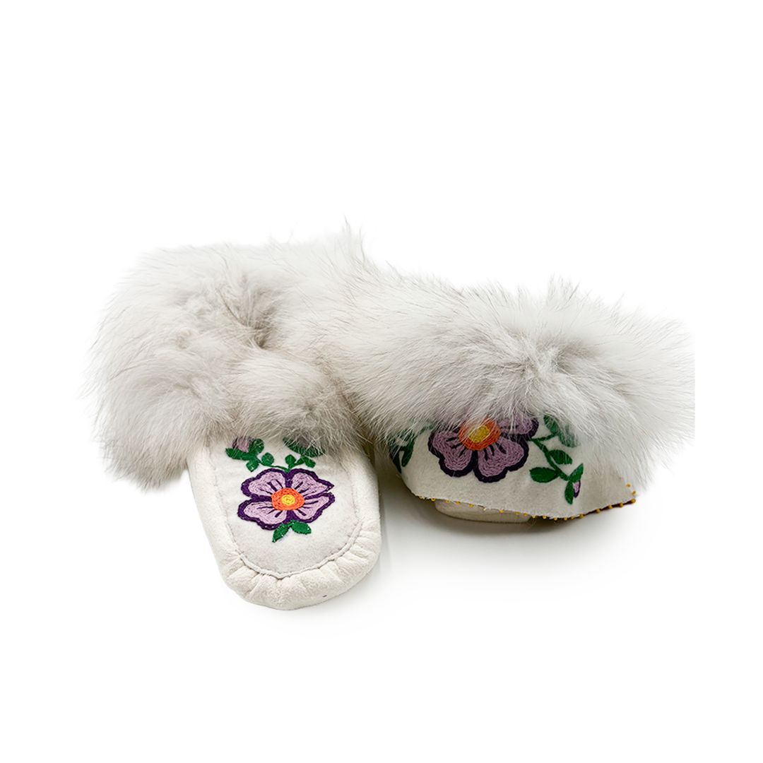 Embroidered Fox Fur Slippers (Size 8)