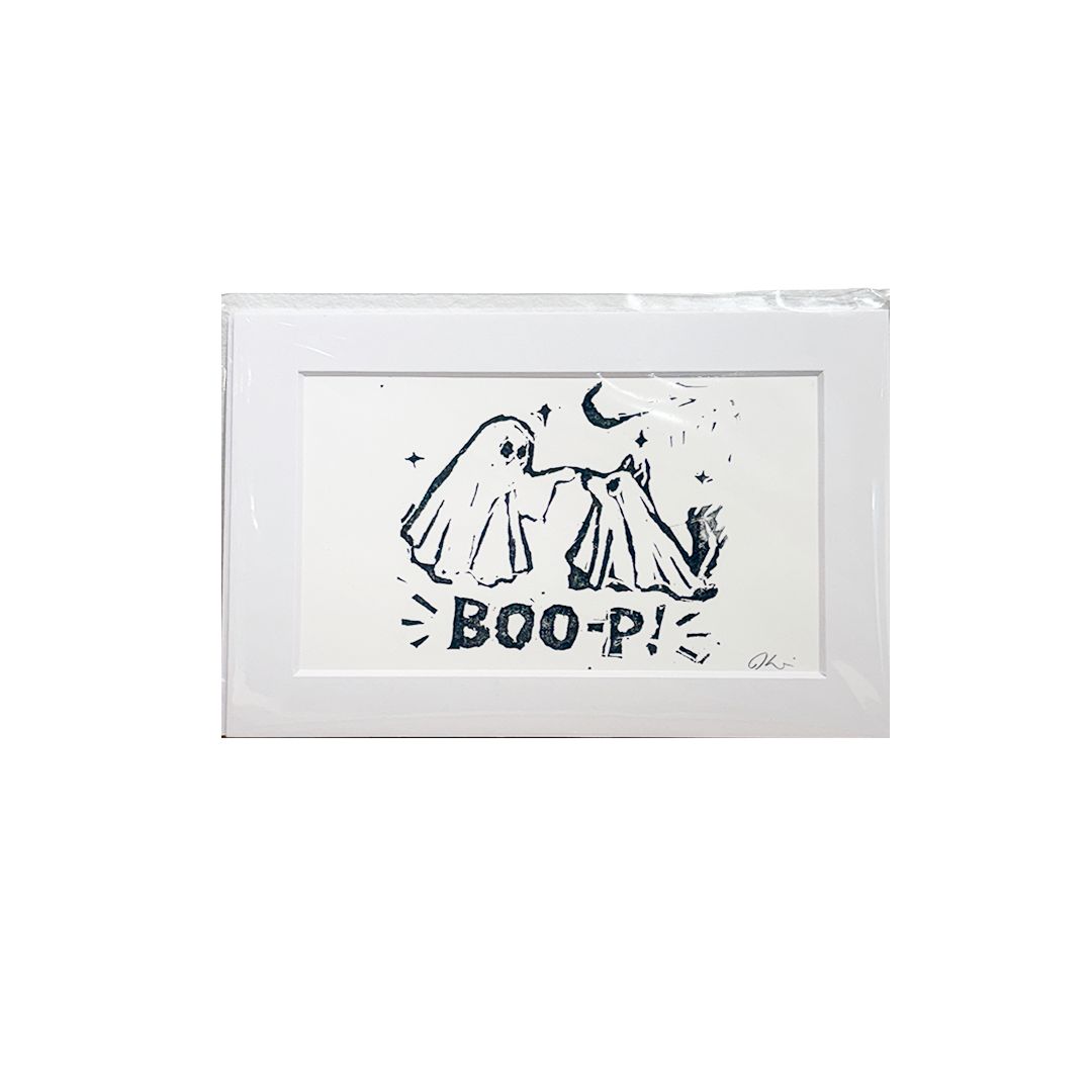Linocut Print - Boo-p!