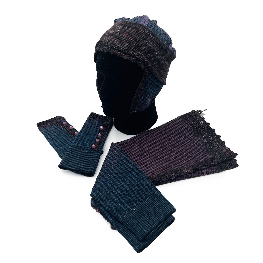 Purple, Blue, Black Hat + Handwarmers + Legwarmers