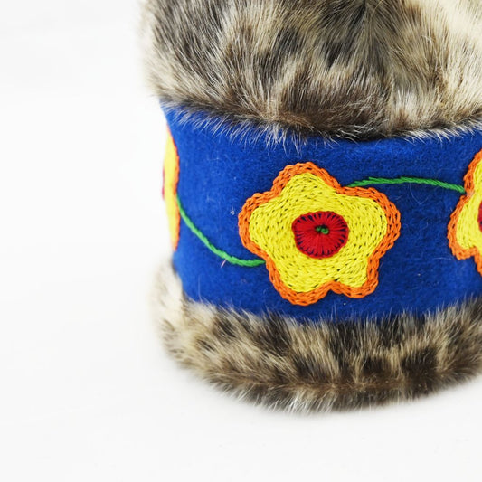 Seal Baby Hat - Blue Band and Flowers