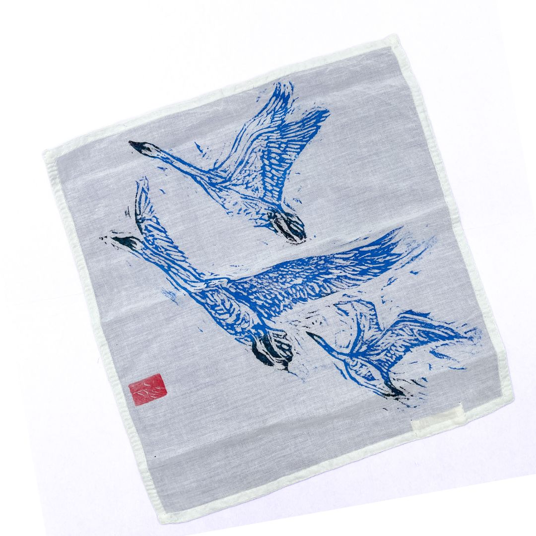 Swans Handprinted Hanky