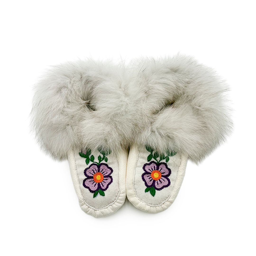 Embroidered Fox Fur Slippers (Size 8)