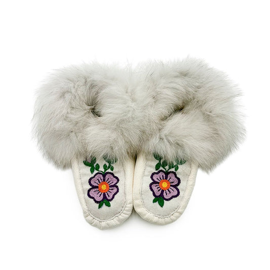 Embroidered Fox Fur Slippers (Size 8)