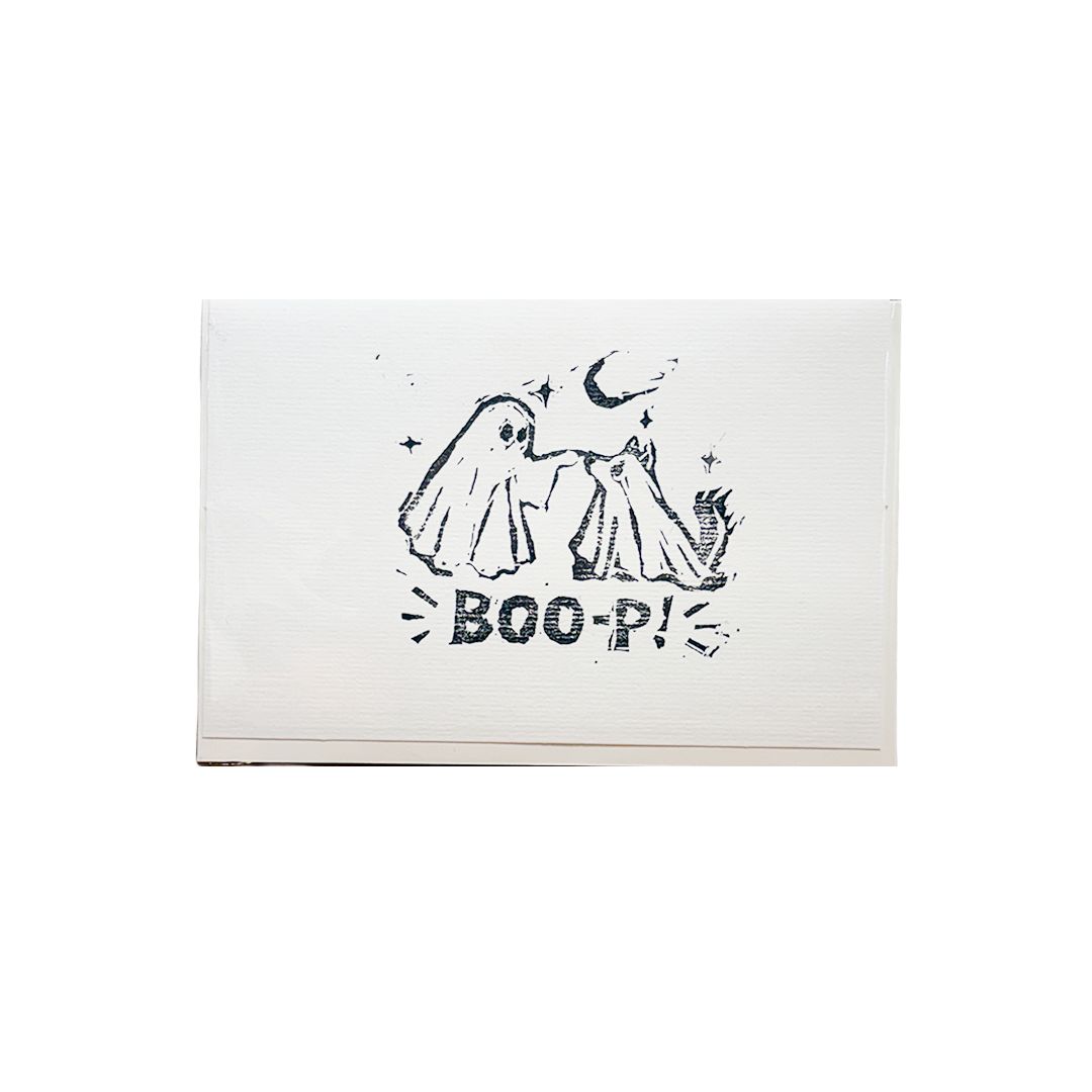 Linocut Halloween Card - Boo-p!