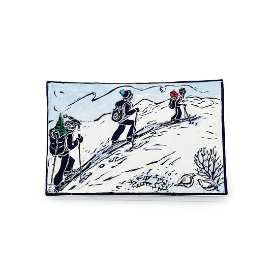 Block Print Art Card - Christmas Ski Touring