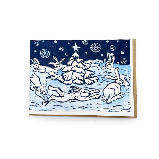 Block Print Art Card - Night Bunnies