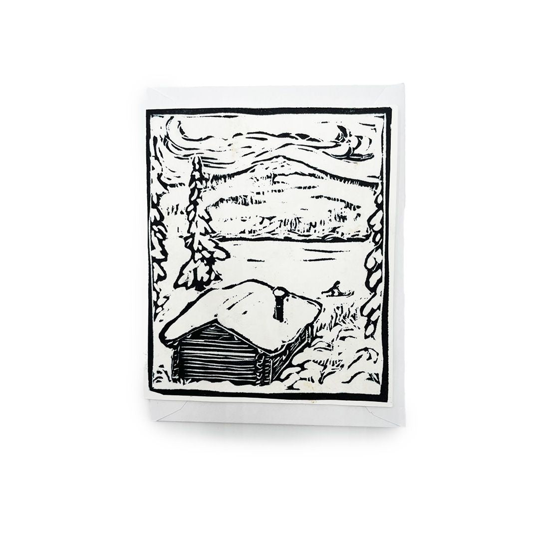 Block Print Art Cards - Kicksledder on Crag Lake