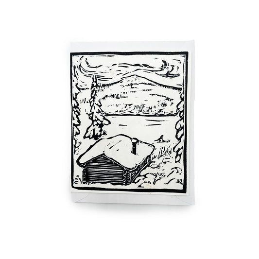 Block Print Art Cards - Kicksledder on Crag Lake