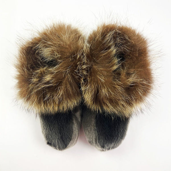 Racoon Trim Slippers (Size 8)