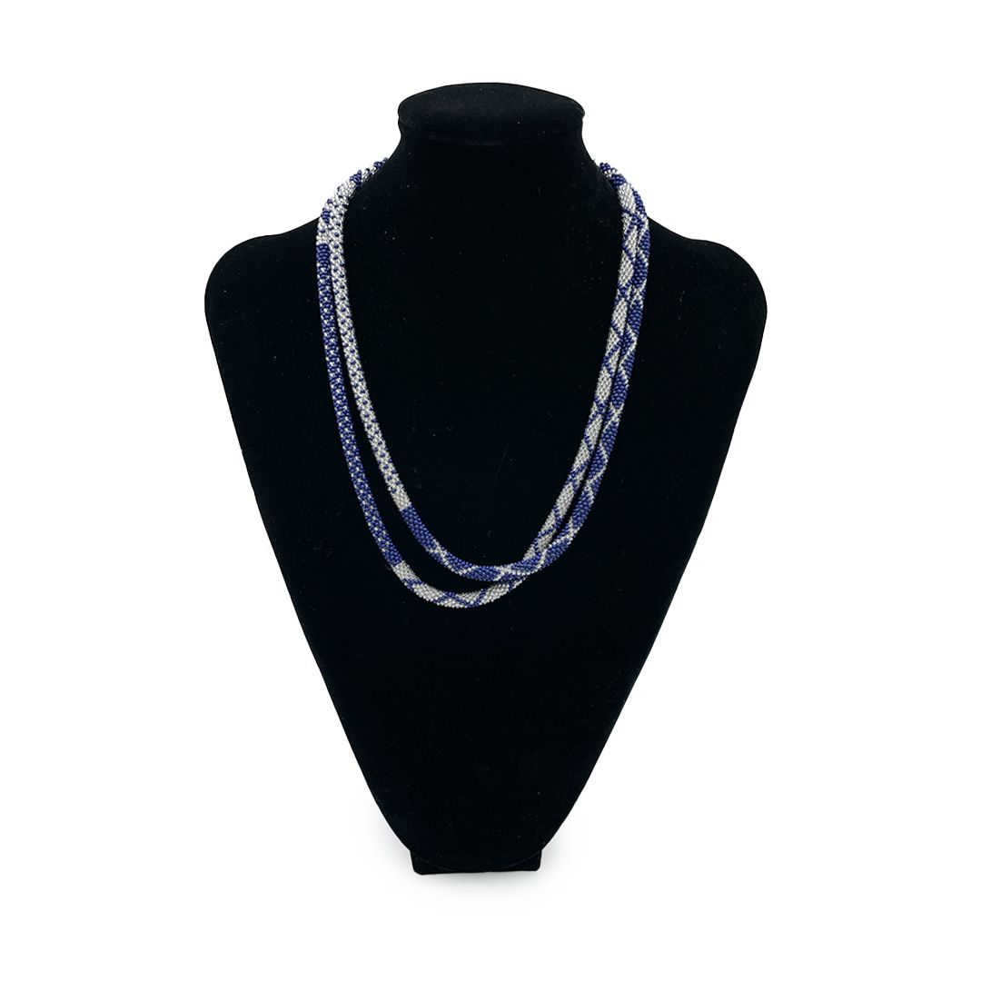 Beaded Crochet Necklace - Navy Patterned
