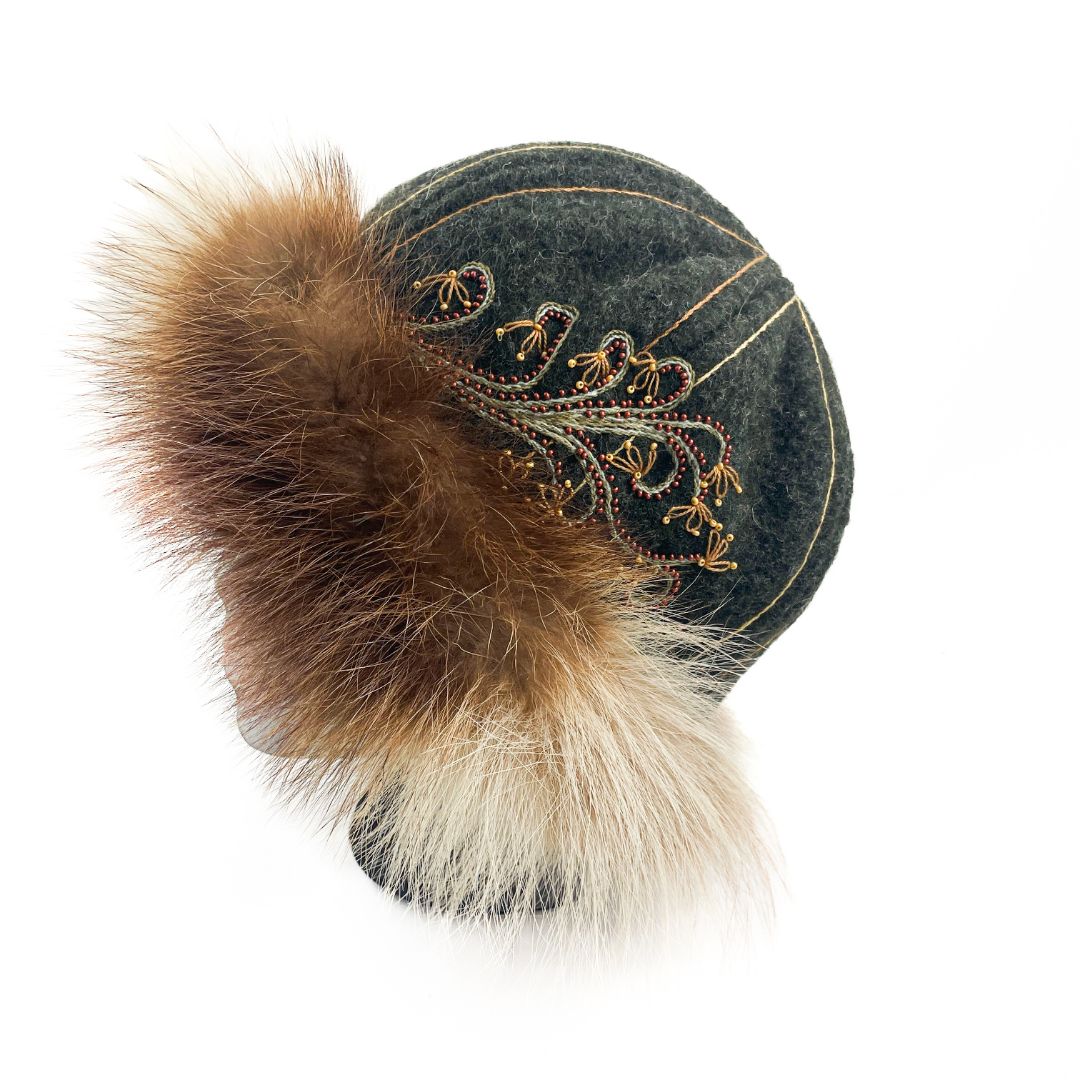 Cossack Style Hat, hand embroidered, wolverine trim