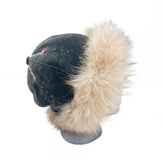 Cossack Style hat - hand embroidered - fox trim