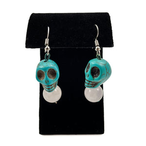 Turquoise Skull and Quartz Earrings