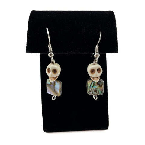 Abalone and Skull Bead Earrings
