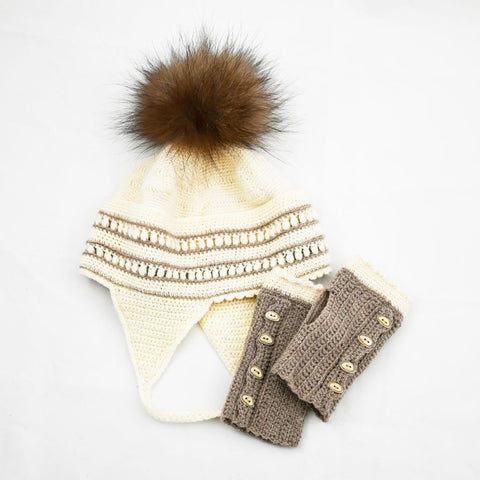 Ivory Hat & Handwarmer Set